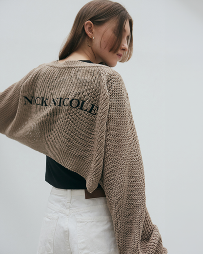 韓國 Nick & Nicole NICOLE BOLERO LOGO Cardigan knit top｜Ivory ★ Brown ★ Black