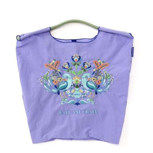 Ball &amp; Chain｜Original collection｜A4 2way bag Japanese embroidery waterproof folding eco-friendly bag shopping bag handbag shoulder bag｜Twitter Lavender