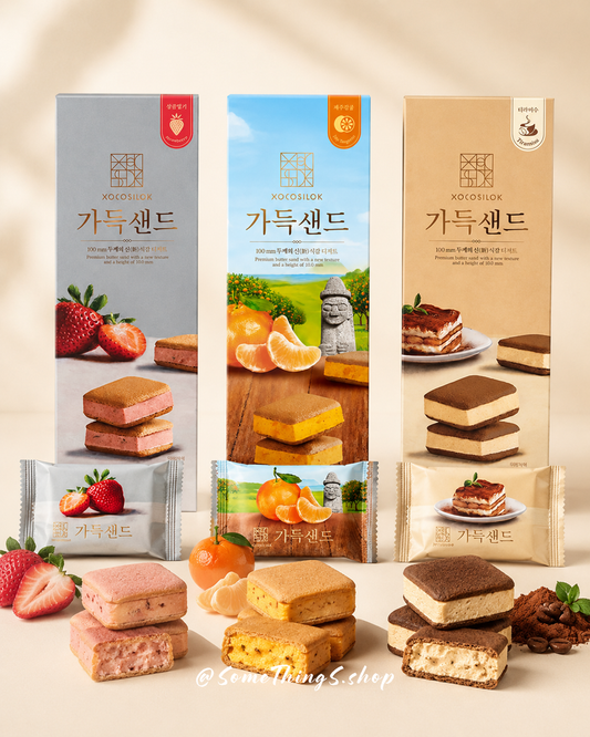 韓國濟州限定🇰🇷 XOCOSILOK Premium Butter Sand 朱古力夾心曲奇 5入 (122g)｜士多啤梨 ♡︎ 柑橘 ♡︎ Tiramisu