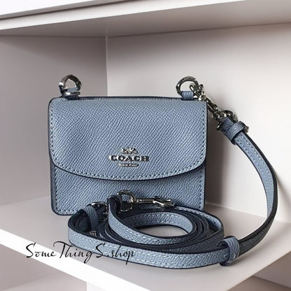 Coach Flap Card Case On Lanyard Crossbody Wallet 粉藍色 小癈包 卡包 斜孭袋