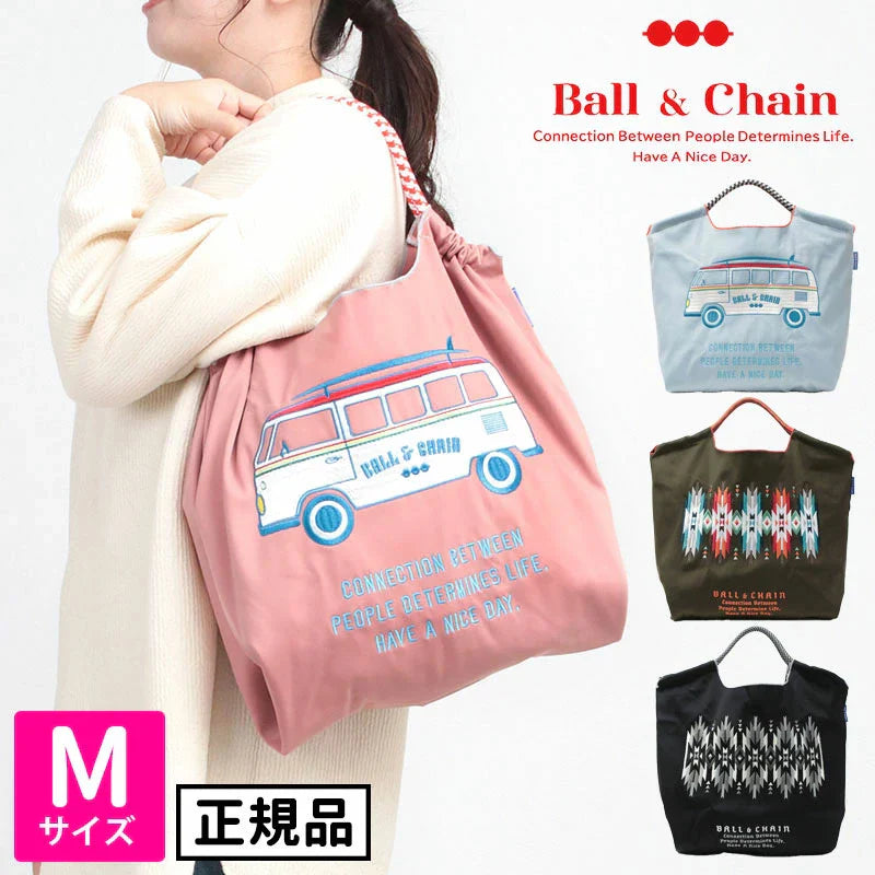 Ball &amp; Chain｜Neoprene collection diving fabric series｜Japanese embroidery waterproof folding eco-friendly bag shopping bag handbag shoulder bag｜W.Native Black