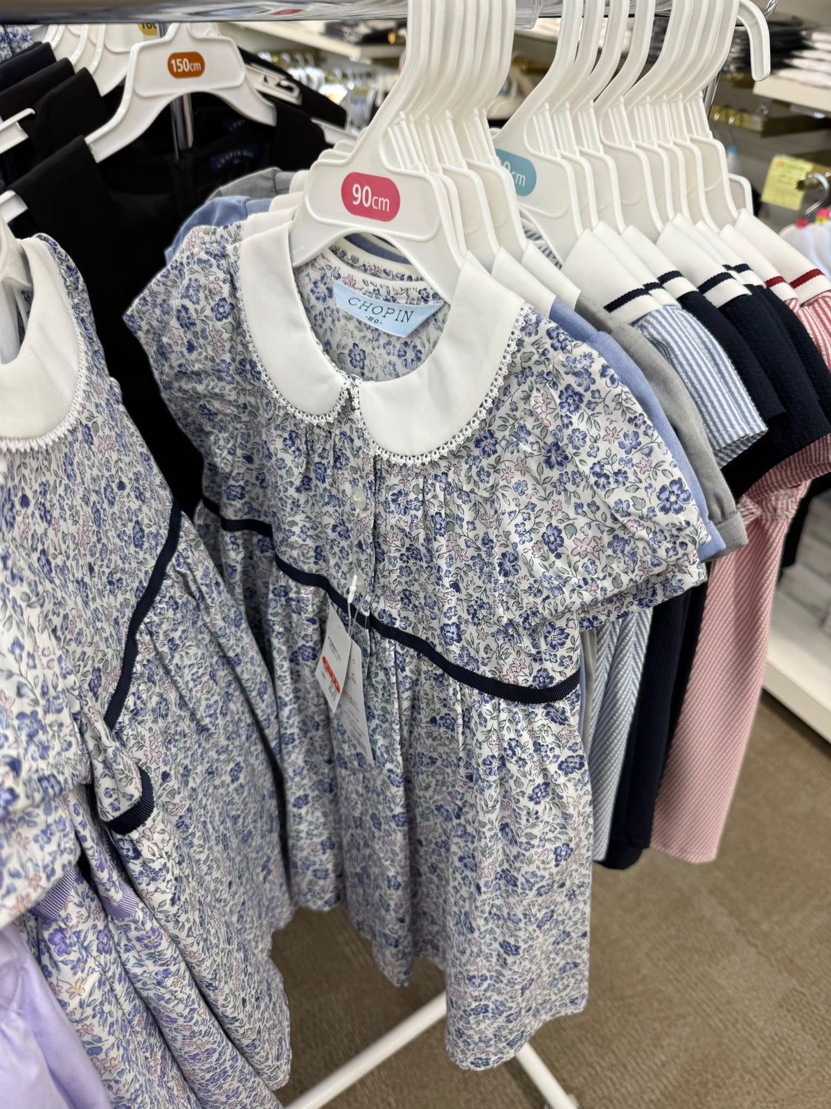 日本東京 🇯🇵 童裝専門店 CHOPIN blue floral print dress 小碎花蕾絲領連身裙