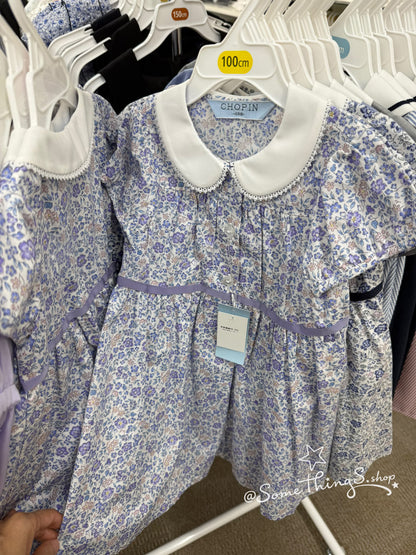日本東京 🇯🇵 童裝専門店 CHOPIN blue floral print dress 小碎花蕾絲領連身裙