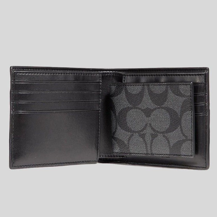 Coach 3-IN-1 Wallet in signature canvas for men Men's classic 3-in-1 black wallet + card bag