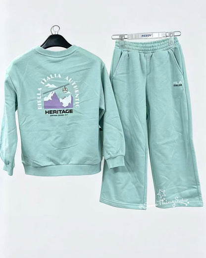 韓國 🇰🇷 Fila Kids' Fleece Hoodie Set｜兒童加絨保暖衛衣套裝 ⦁ 冬日纜車圖案