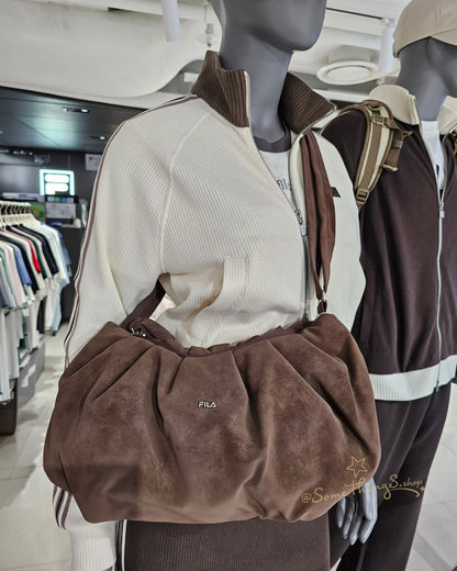 韓國 🇰🇷 FILA Puffer Salt Bread Bag 絨面半月包 + 牛角包鑰匙扣吊飾