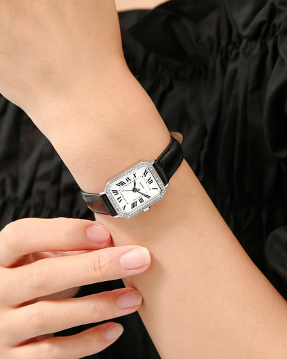 韓國🇰🇷 本地飾品手錶品牌 LLOYD Awesome Square Cubic Black Leather Watch 鑲鑽方型皮革手錶