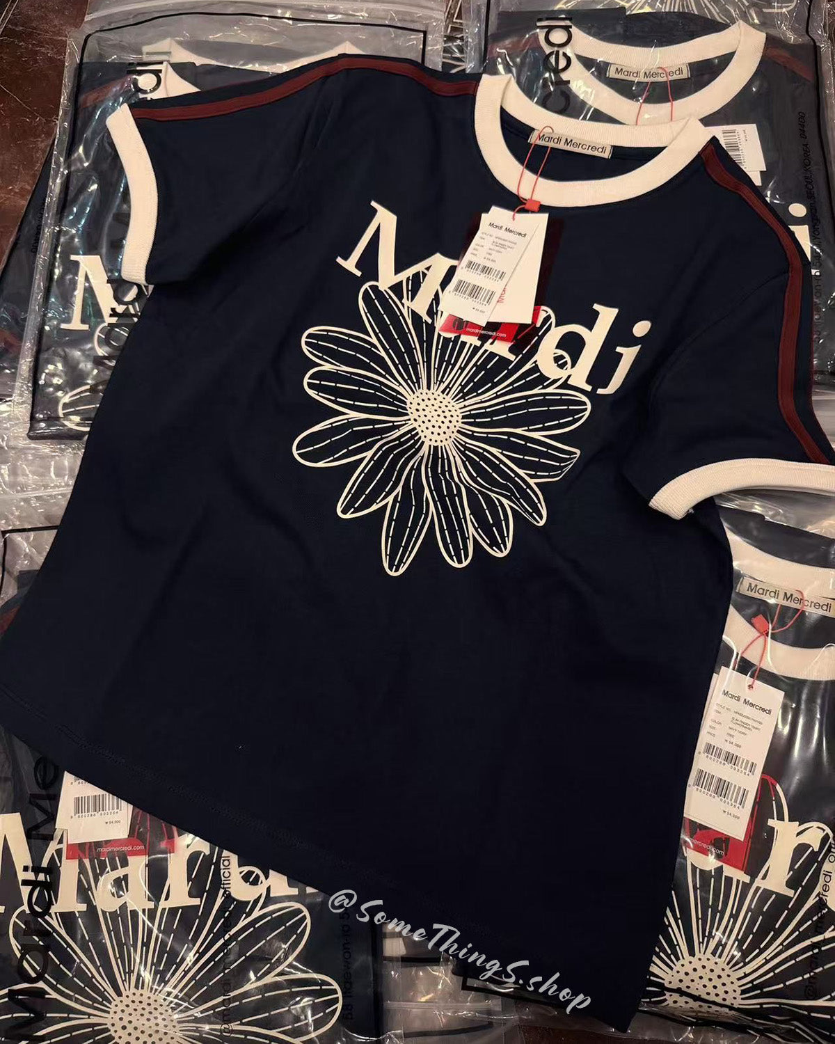 韓國 🇰🇷 Mardi Mercredi T-Shirt Slim Ringer Flowermardi (Navy) 100%純棉 Tee