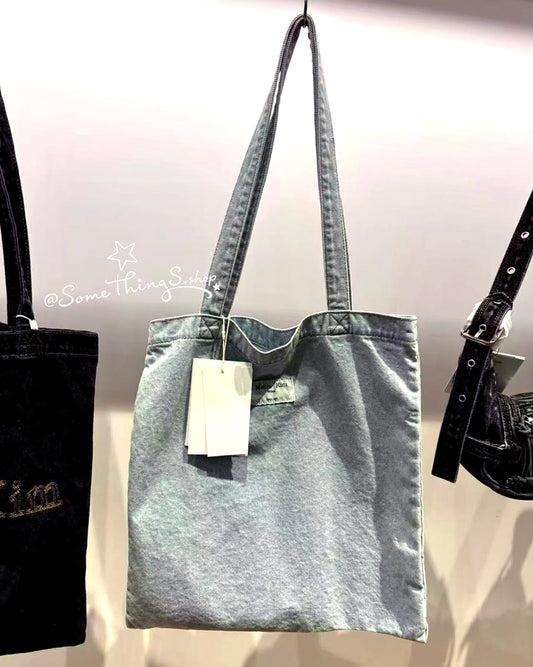 韓國 🇰🇷 Matin Kim Matin Stitch Denim Ecobag Tote 刺繡 Logo 復古水洗牛仔布袋