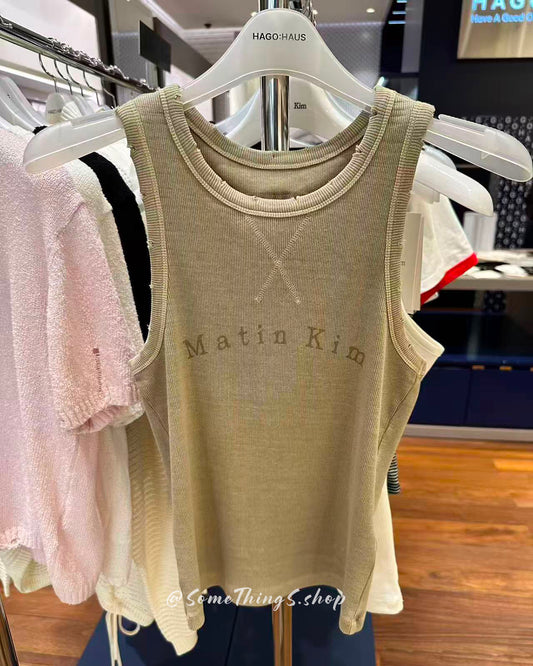 韓國 🇰🇷 Matin Kim W Distressed sleeveless LOGO top 棉質羅紋背心