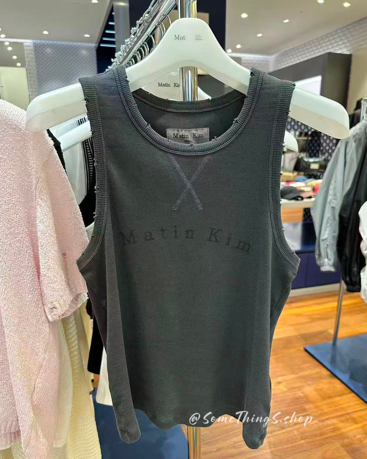 韓國 🇰🇷 Matin Kim W Distressed sleeveless LOGO top 棉質羅紋背心