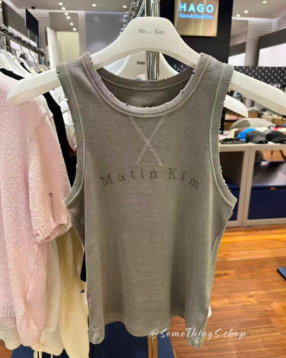 韓國 🇰🇷 Matin Kim W Distressed sleeveless LOGO top 棉質羅紋背心