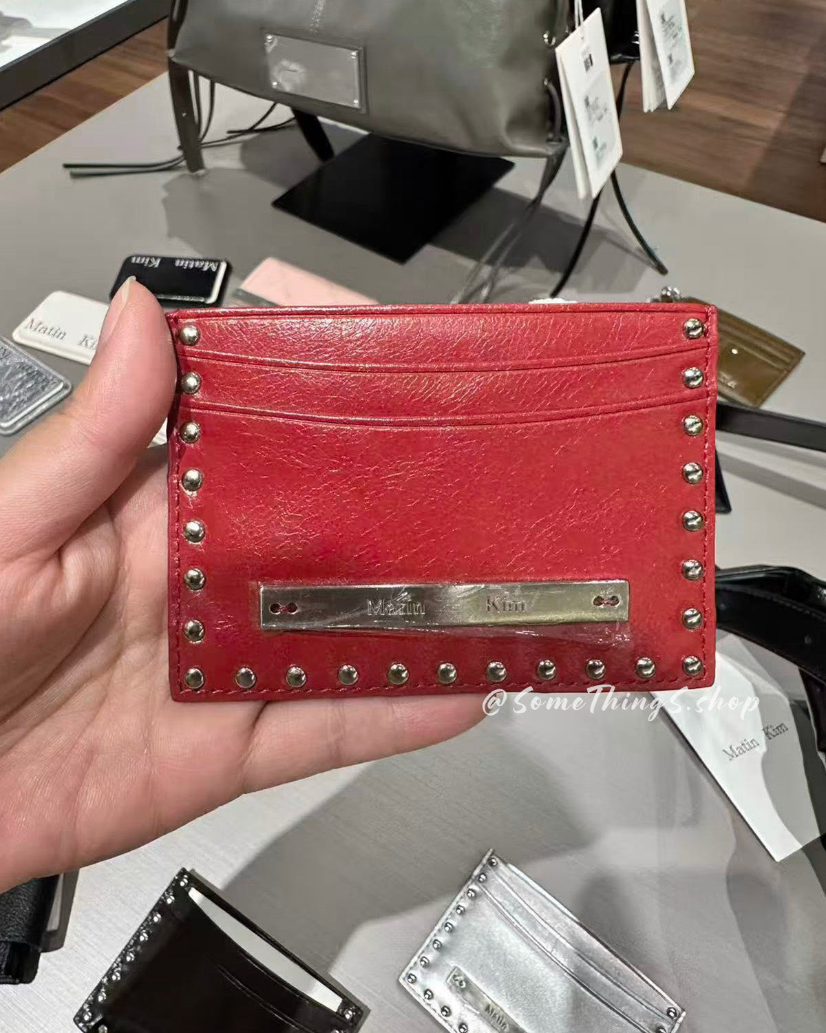 韓國 🇰🇷 Matin Kim Western Stud Card Wallet   100% 牛皮 皮革 窩釘 短版金屬 Logo 卡片包