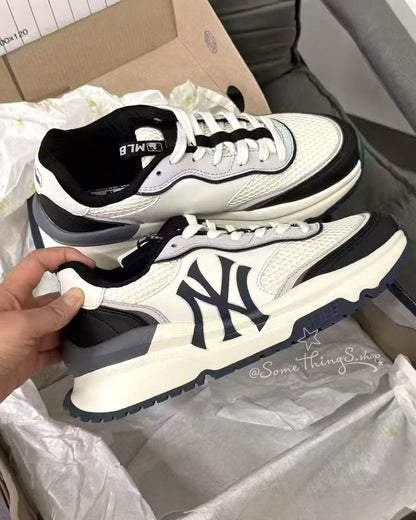 韓國 🇰🇷 MLB Chunky Runner New York Yankees｜紐約洋基隊復古厚底老爹鞋・黑白灰拼色