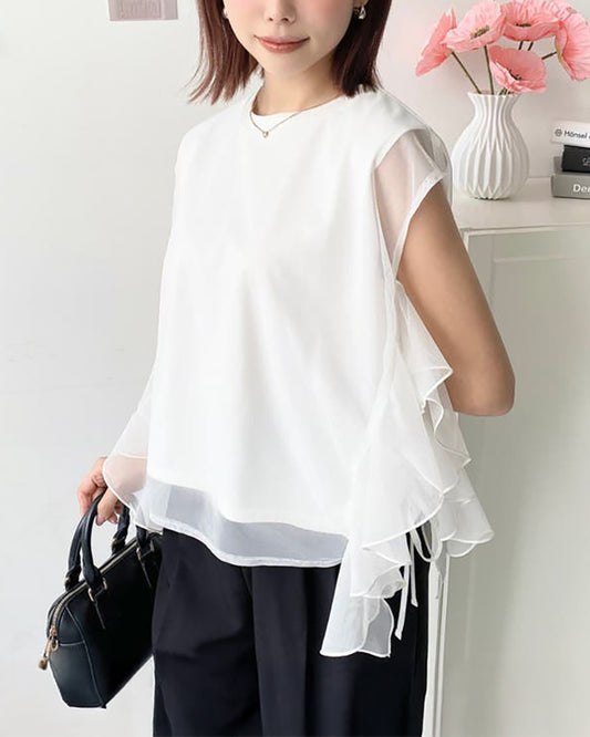 🇯🇵 日本入荷｜moment+ 法式薄紗荷葉袖 Tee