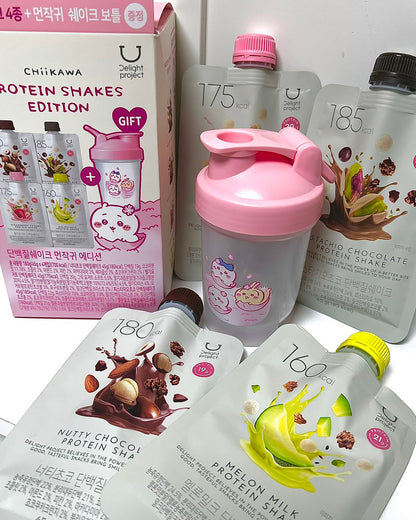 Olive Young Delight Project x Chiikawa 限定版套裝｜蛋白奶昔4 入+ 吉伊卡哇 shake shake 杯