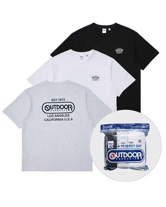 韓國代購 🇰🇷 Outdoor Products 100% 純棉 基本款圓領 Tee 3件裝 (灰、白、黑）