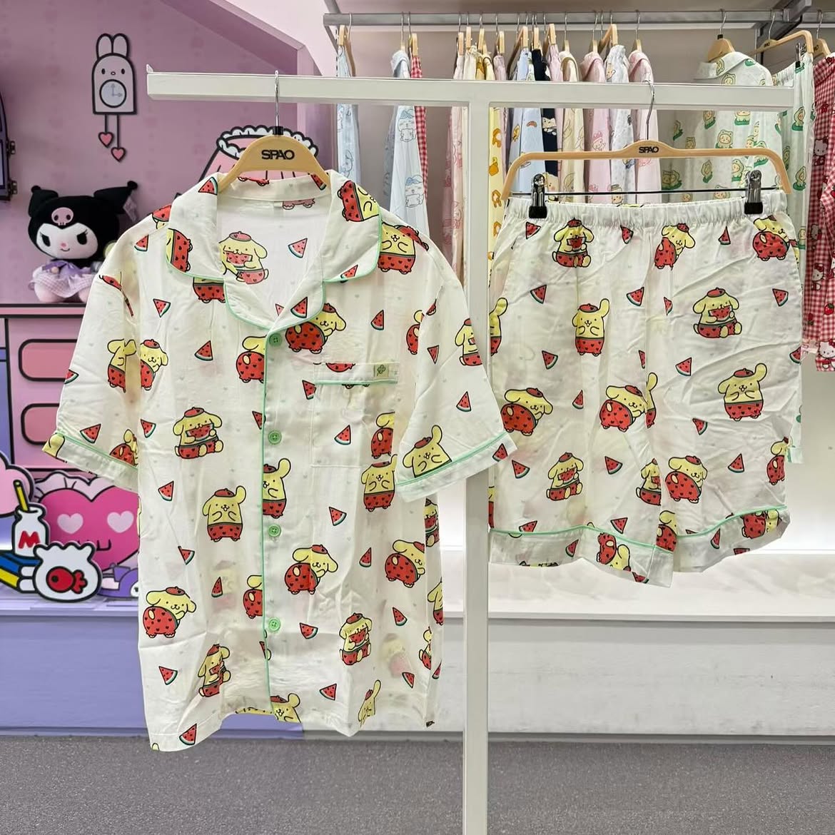 韓國 🇰🇷 SPAO Kid x Sanrio 西瓜系列 unisex 兒童短袖睡衣套裝｜Hello Kitty ⦁ Pochacco ⦁ 布甸狗 ⦁ Kerokerokeroppi⦁ 大耳狗⦁