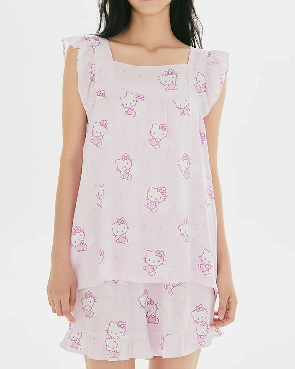 韓國 🇰🇷 SPAO x Sanrio 成人 荷葉邊無袖 女裝睡衣套裝｜Hello Kitty ⦁ Pochacco