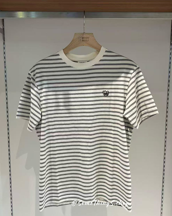 韓國 🇰🇷 Wacky Willy Unisex 小花 Logo 條紋 Unisex Tee｜純棉寬鬆短袖上衣
