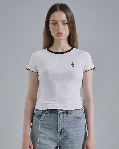 韓國 🇰🇷 WHO.A.U Steve Ribbed 女裝 羅紋荷葉邊 Tee